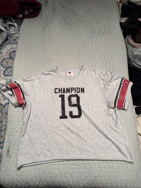 Champion Gray Sweatshirt with Red and Blue Logo